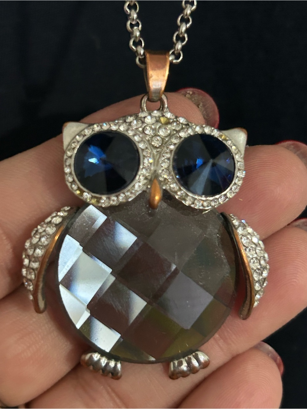Blue Crystal Owl Pendant Necklace - Silver-Tone Accents